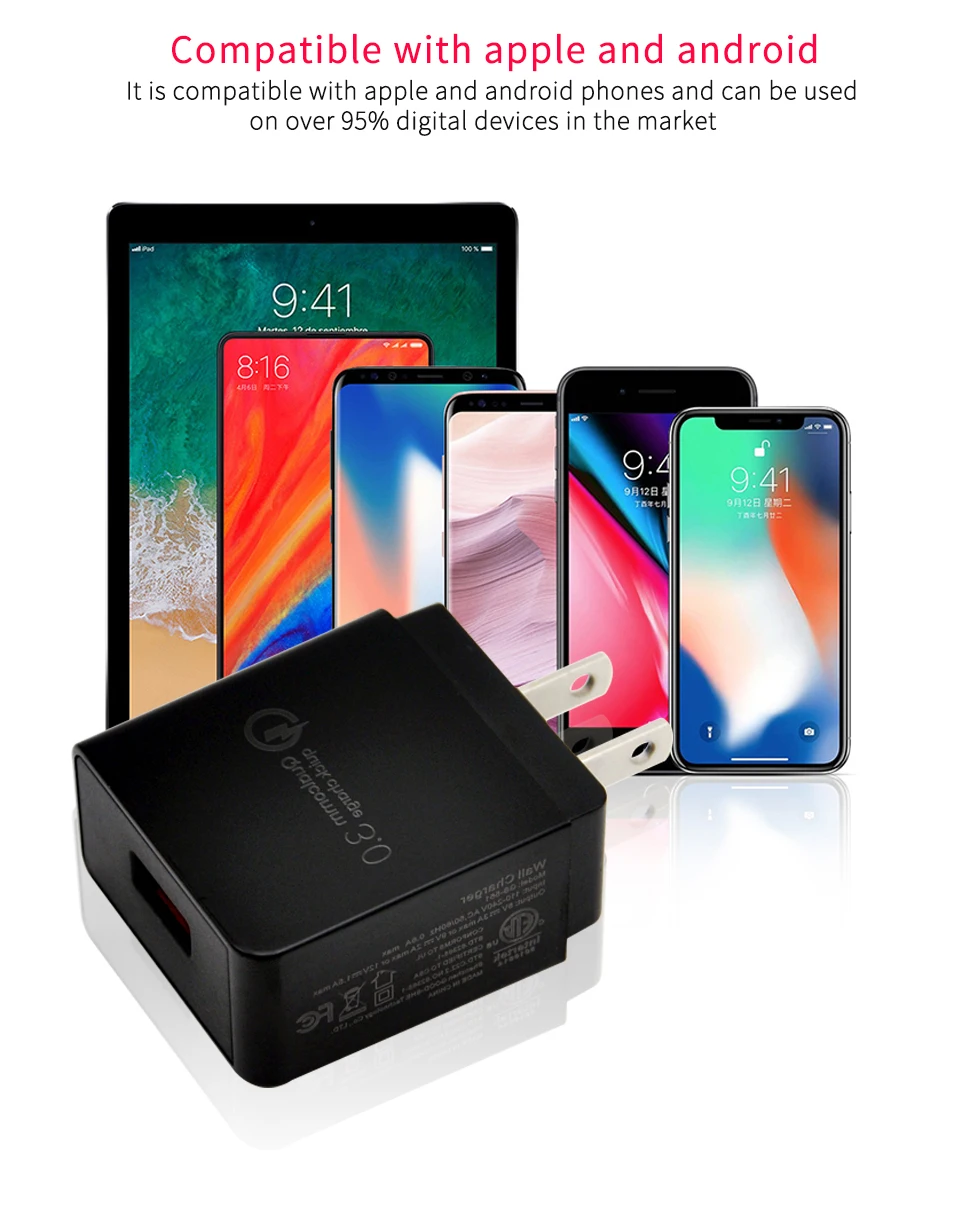 18W Quick Charge 3.0 USB Charger US Plug Wall Mobile Phone Charger Charger Adapter for iPhone Samsung Xiaomi Huawei (11)