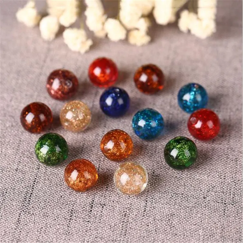 10pcs 8/10/12mm Gold Sand Bead Round Glass Beads Flower Loose Spacer ...