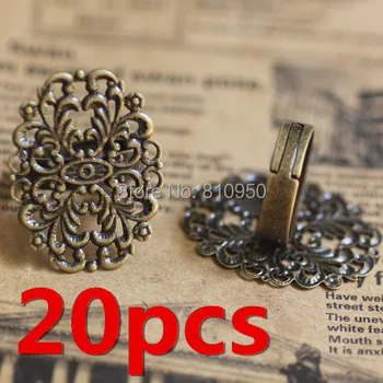 

Free Shipping 20pcs 24x31mm Brass Flower Pattern Rings Antique Bronze Rings Base Settings DIY Jewelry Accessory Findings