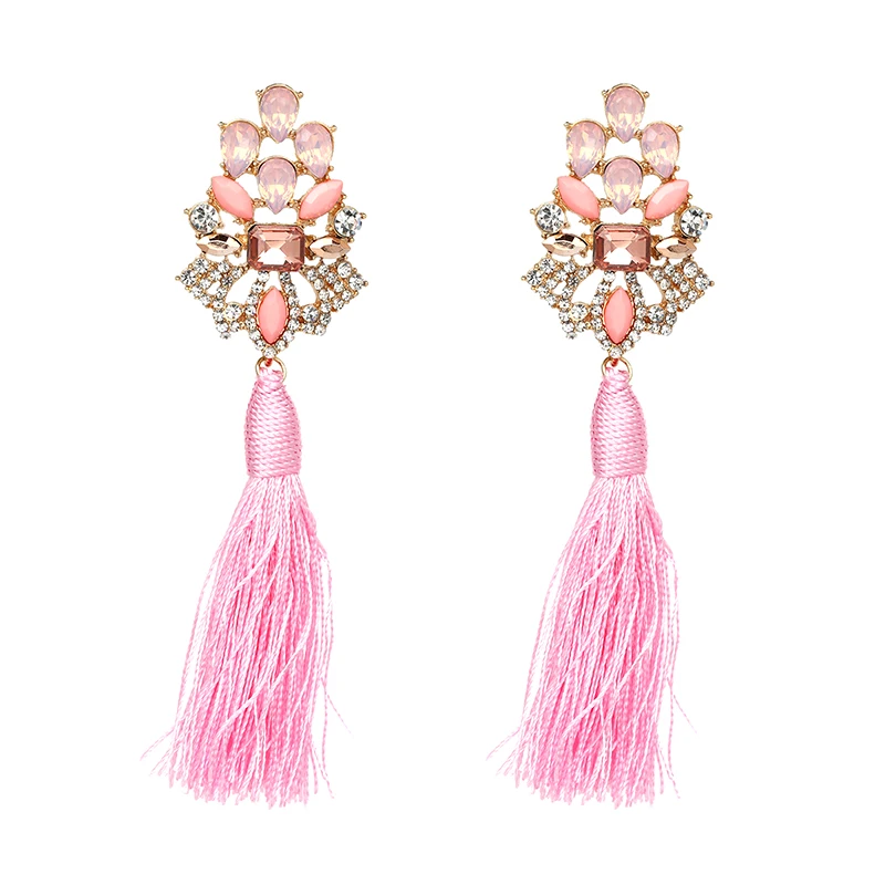 Ethnic New Women's Drop Earring Jewelry Accessories Big Crystal Tassel Earrings Fringed Earrings pendientes