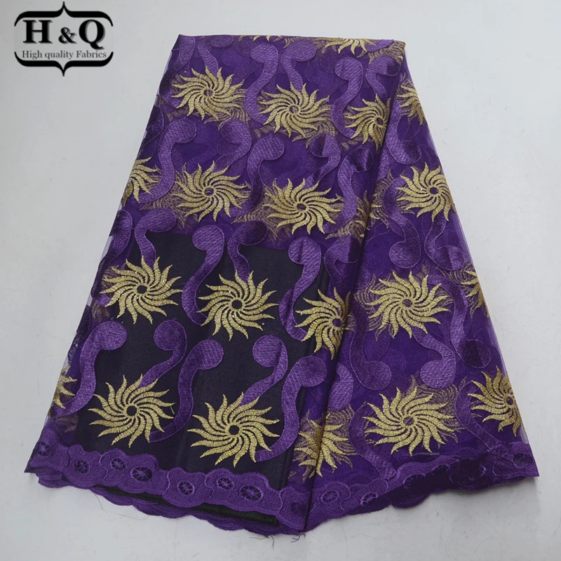

Purple color French Tulle Lace Fabric Nigerian style African Mesh Lace With Stones High quality For Normal dress 5 Yards/Piece
