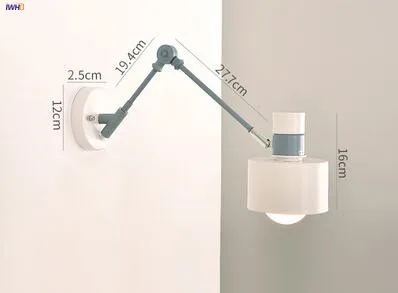 IWHD деревянный Скандинавский современный светодиодный настенный светильник, Светильники для гостиной, ванной комнаты, распашная настенная лампа с длинным кронштейном, рядом с Wandlamp Aplique De Pared - Lampshade Color: White