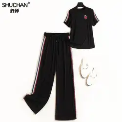 Shuchan женские спортивные костюмы черная футболка + брюки женская одежда модный 2019 Новый женский 2 шт. брюки комплект Conjunto Feminino