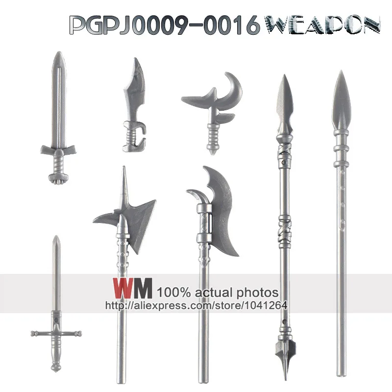 

PGPJ0009-PGPG0016 10pcs/lot Medieval Knights Rome Soliders Cold Weapon Axe Sword DIY Piece For Block Toys