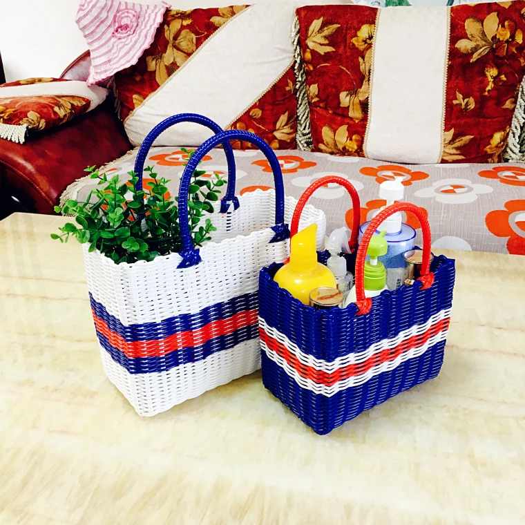 Handmade Woven Plastic Basket Bath Storage 4HQD (10)