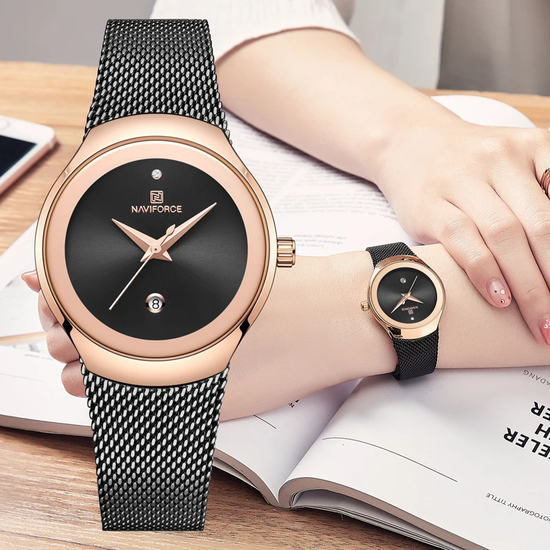 

NAVIFORCE Women Watches Top Luxury Brand Fashion Quartz Calendar Watch Ladies Classic Ultra-thin Rose Gold Black Wrist Watch