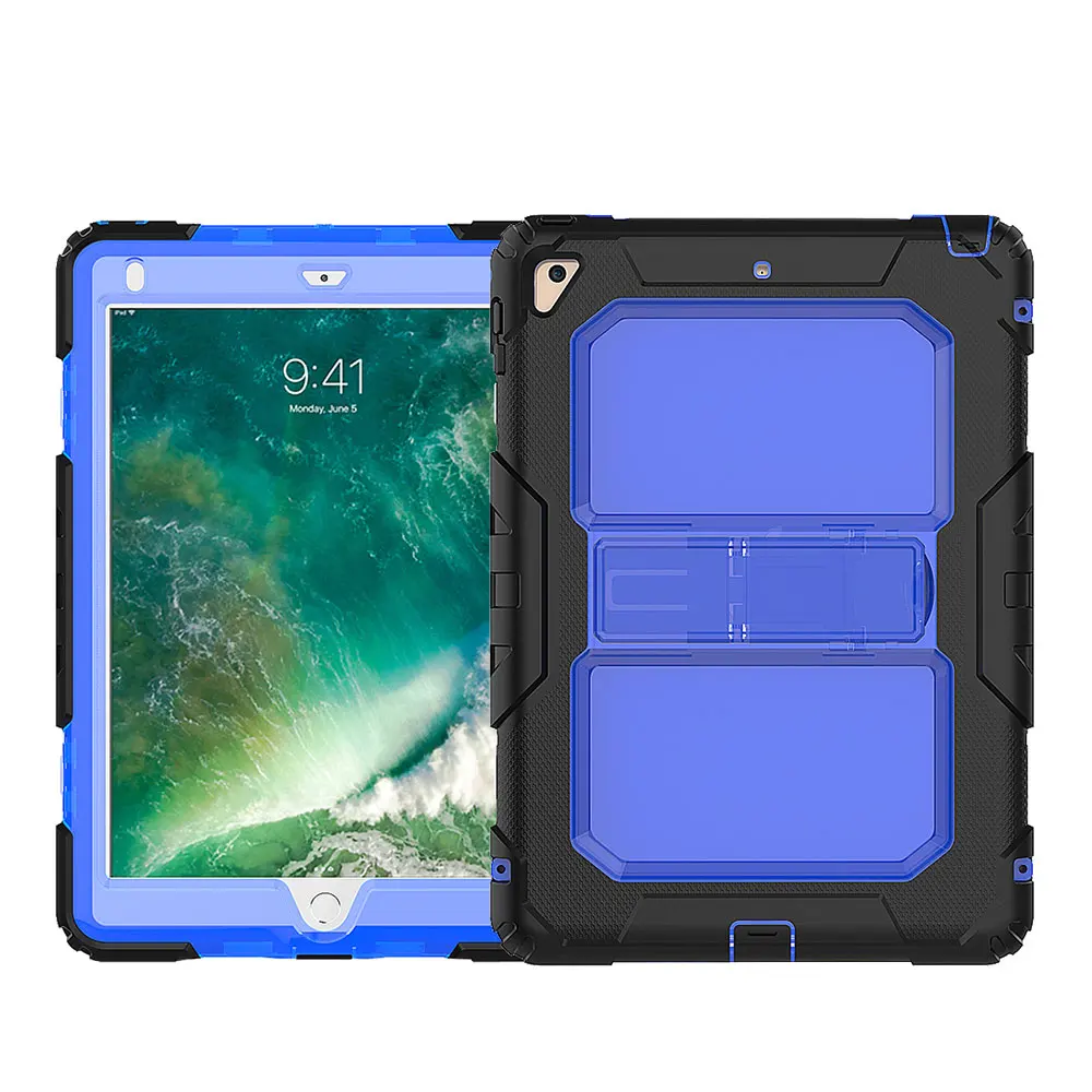 Transparent blue Противоударный Детский защитный чехол для Apple iPad pro 9,7 модель A1673 A1674 A1675 сверхмощный Силикон+ PC чехол-подставка+ плечевой ремень+ ручка - Цвет: Transparent blue