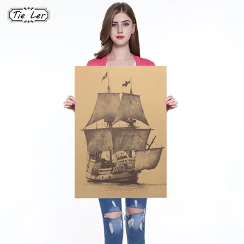 

Classic Nostalgia Poster Big Retro Sailboat Kraft Paper Decorative Painting Home Decor Wall Sticker