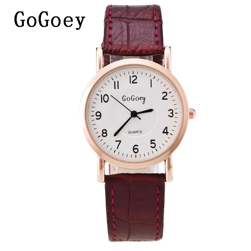 Горячая продажа Gogoey бренд розовое золото кожаный чехол часы для мужчин и женщин