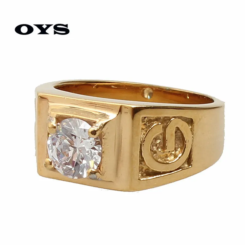 Hot sale Fashion Jewelry Wedding Engagement Rings for Men Stainless Steel Gold Plated AAA Zircon cz Diamond Jewelry 01G300