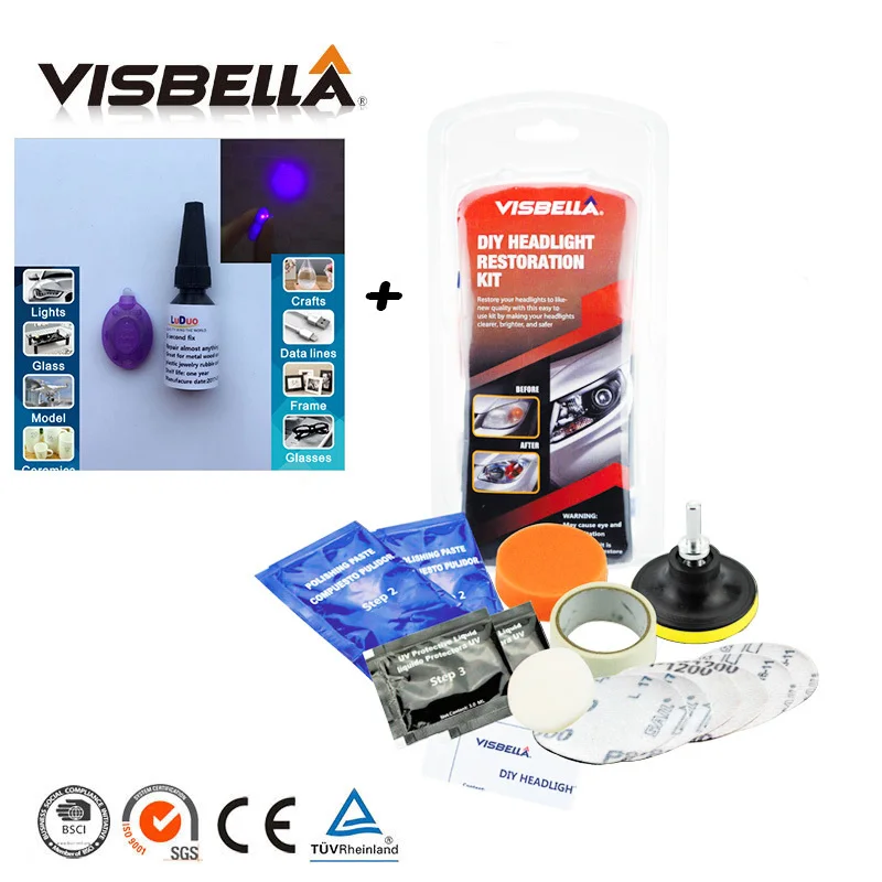 

Visbella restore faded hazy plastic headlight lens renewal kit for car headlamp motocycle head light lamp crystal clear shinning