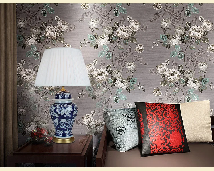 Blue white Art Chinese porcelain ceramic table lamp bedroom living room wedding table lamp Jingdezhen light blue table lamp (4)