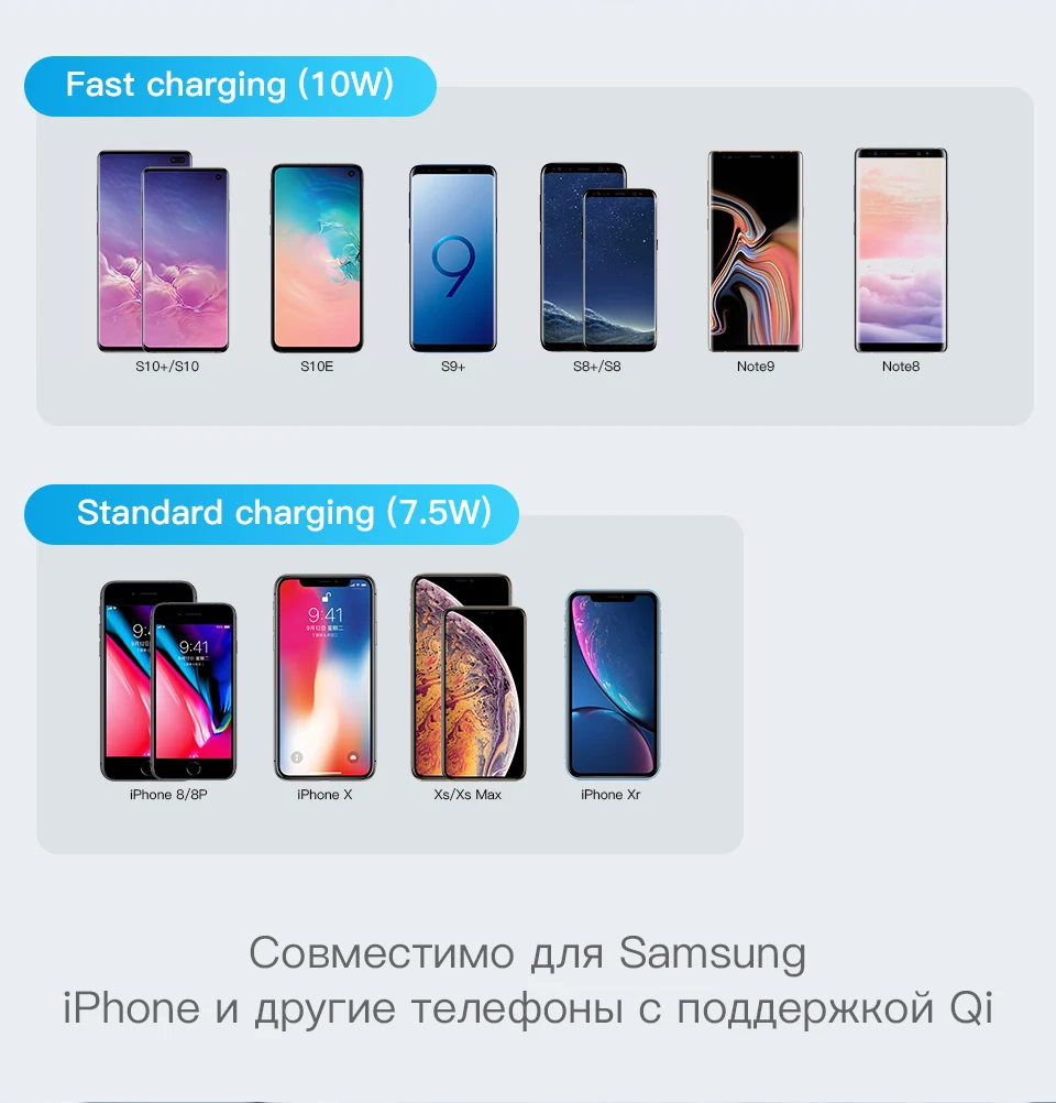 KUULAA Qi Беспроводное зарядное устройство 10 Вт для iPhone X XS 8 XR samsung S9 Xiaomi быстрая Беспроводная зарядная док-станция держатель для телефона зарядное устройство