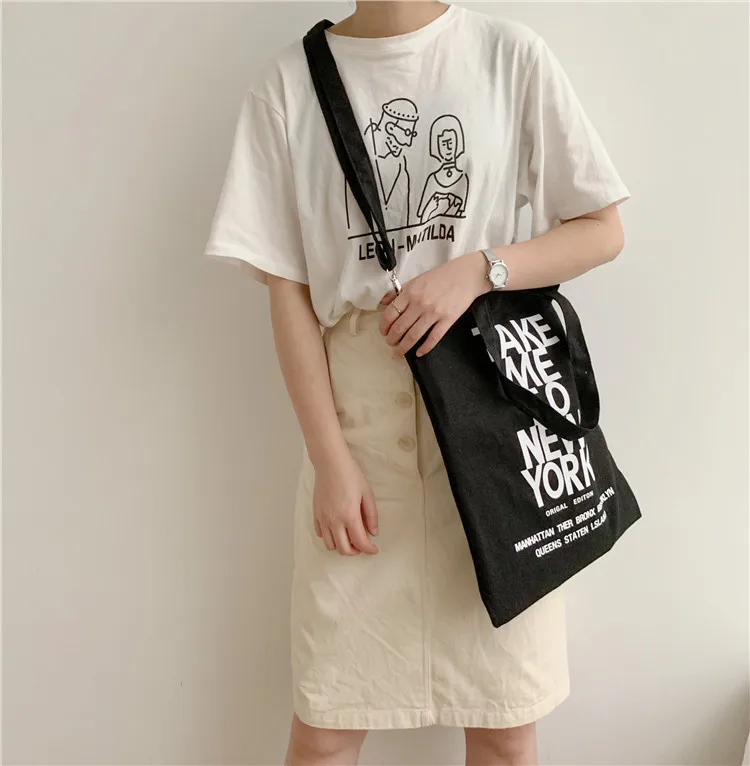 

New All Match Fashion Women's Canvas Bag Casual Minimalist Student Shoulder Crossbody Bag Letter Print Large Capacity Canvas Bag