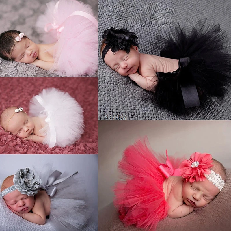 2016 New Flower Newborn Baby Tutu Skirt and Matching Headband Set Fluffy Baby Girl Tutu Skirt Baby Photography Props Shower Gift