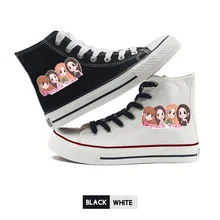 Новые черные розовые милые печатные иллюстрации высокие холщовые Uppers Кроссовки студенческие персонализировать трендовые Высокие Топы A19516