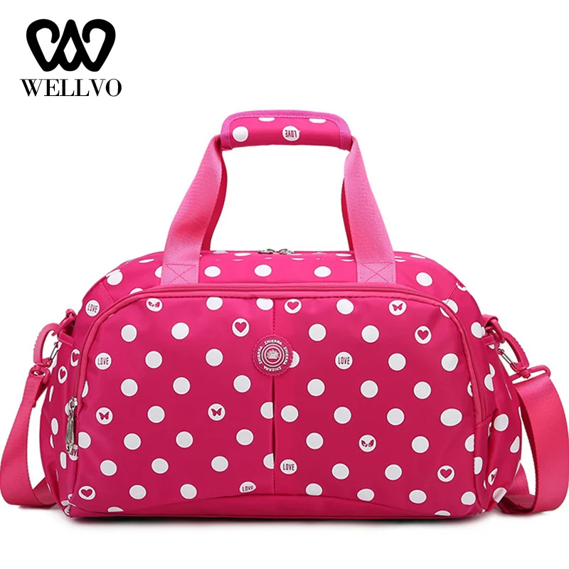Lovely Women Dot Travel Bags Girls Luggage Travel Duffle Shoulder Bags