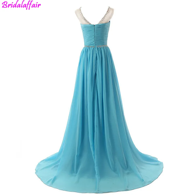 

Luxury Fashion Sexy V-Neck New Evening Dress 2019 A-Line Fashion Diamond Beading Chiffon Evening Dresses Sleeveless Prom Dress