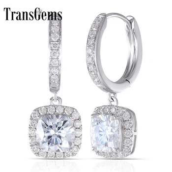 

Transgems 14K 585 White Gold 2.8CTW 6MM F color Square Cushion Cut Moissanite Halo Hoop Earrings with Accents for Women