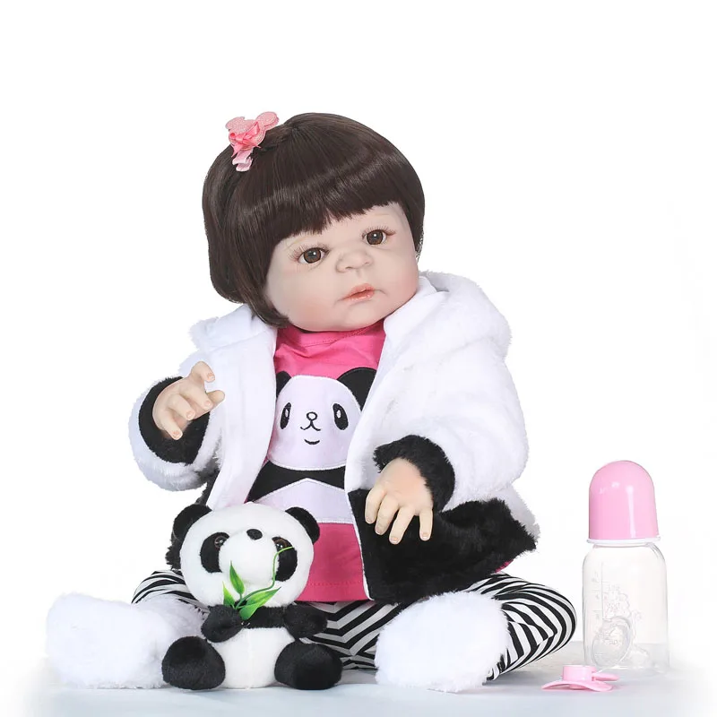 

55cm Full Silicone Vinyl Reborn Girl Baby Doll Toys With Panda 22inch Newborn Bebe Princess Babies Alive Bath Toy Play House Toy