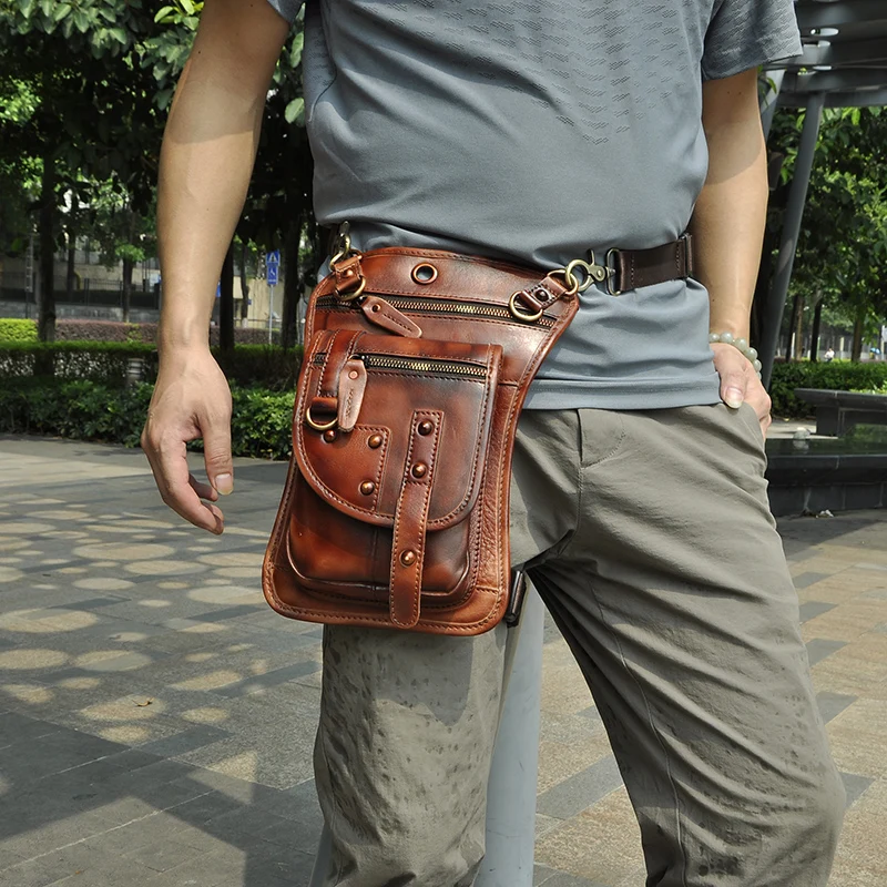 الأصلي جلدية متعددة الوظائف الرجال الكتف Crossbody حقيبة ساعي السفر هوك حزام الخصر حزمة جراب هاتف حقيبة متدلية من الوسط على الساق 2141bu