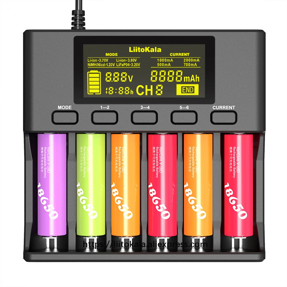 

LiitoKala Lii-S6 Battery Charger 18650 Battery Charger 6-Slot Car-Polarity Detect For 18650 26650 21700 32650 AA AAA Batteries