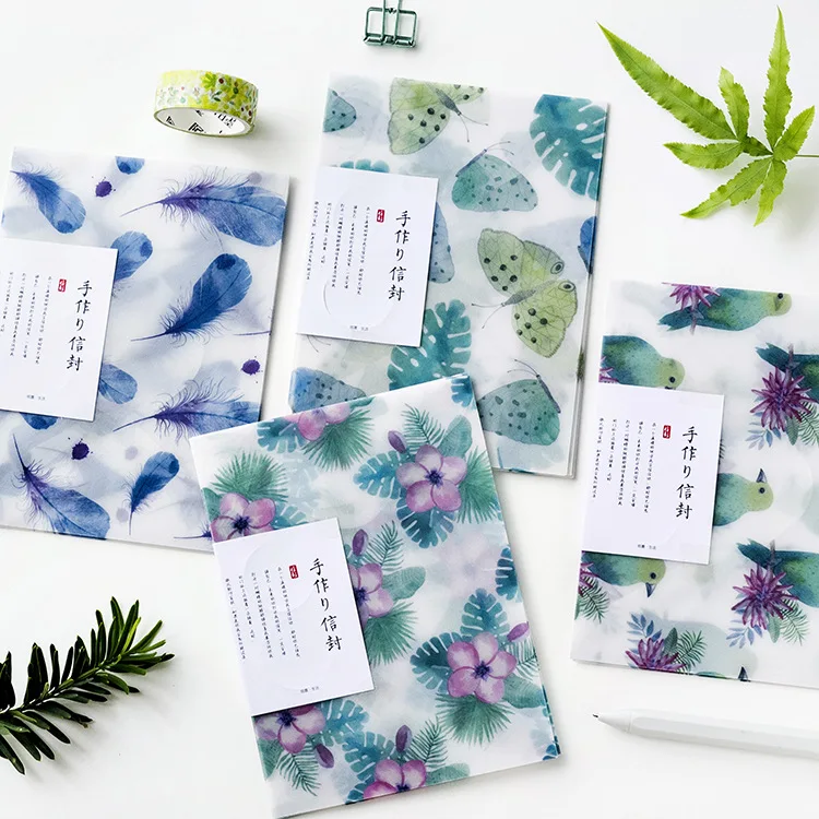

3 Pcs/lot Green Plant Leaves Sulfuric Acid Paper Writing Paper Envelope School Supplies Envelope for Wedding Letter Invitation