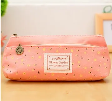 Детские узкие сумка мода pen мешок двойной молнии чистый и свежий цветок косметический Сумки канцелярские принадлежности холст пенал - Цвет: Розовый