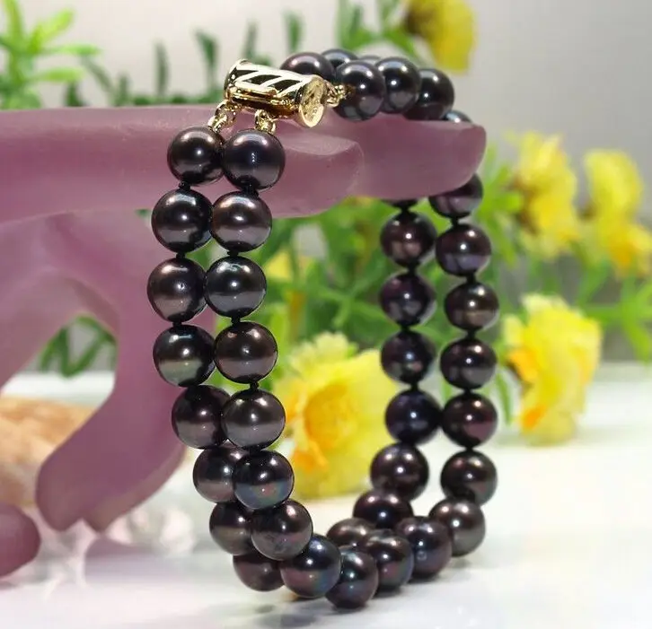 

Free shipping hot sale Women Bridal Wedding Jewelry >>NEW 2 ROW 10-11MM SOUTH SEA BLACK PEARL BRACELET
