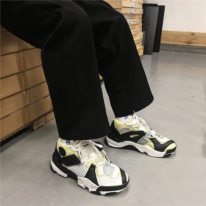Femme Chaussures Noir blanc Mujer Dadly Zapatos Chunky Plate Panier Formateurs Hip Femmes Lacets forme jaune Mode Sneakers À De bleu Hop HTFwOvq