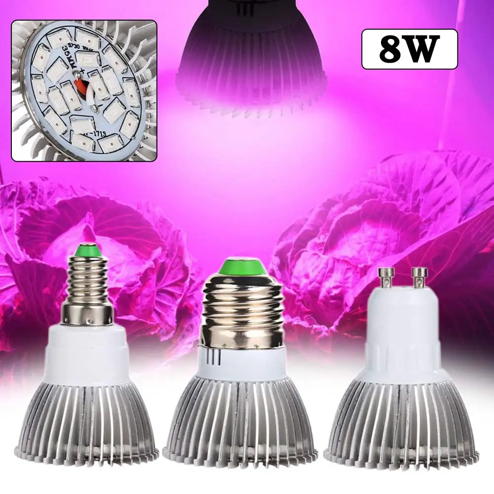 2017 new  GU10 E14 E27 Greenhouse Hydroponic Plant Grow Light 5730SMD 18Led Full Spectrum Bulb Lamp 8w