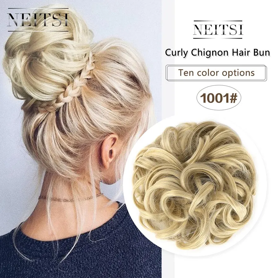 

Neitsi Women Curly Chignon Hair Bun for Brides Synthetic High Extensions Ponytail Hair Bundles Hairpieces Hair Buns 1001#