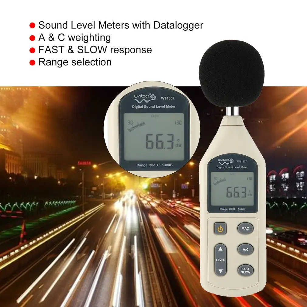

WINTACT WT1357 Digital Sound Level Meter Noise Tester Decibel Logger Measurement Audio Detector Volume Monitor Handheld A&C