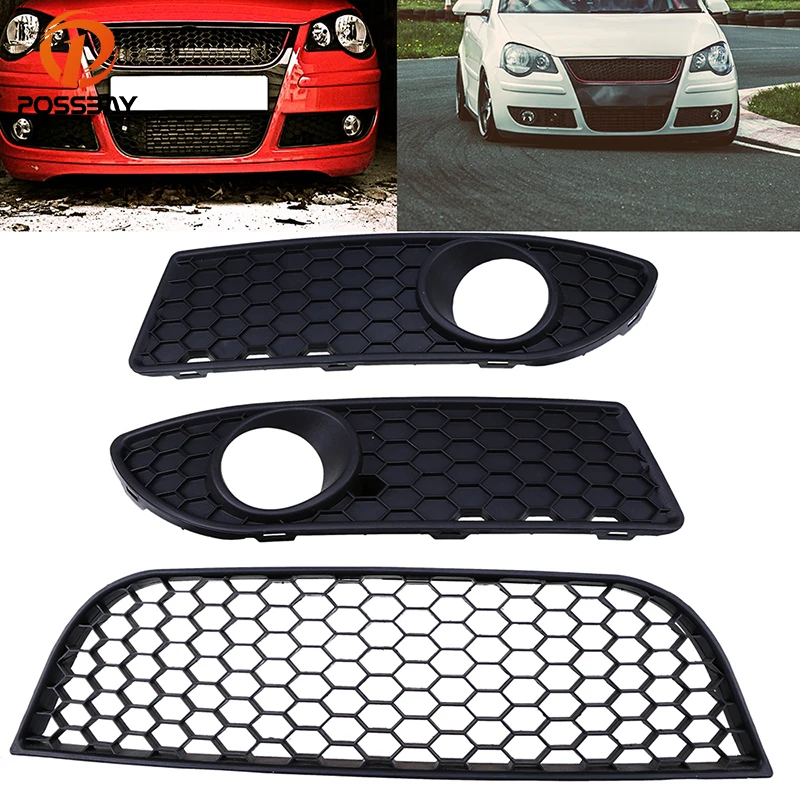 POSSBAY Left Right Side Front Lower Bumper Center Grill for VW Polo MK4 9N3 2005-2009 Facelift Car Fog Light Cover Hood Grille