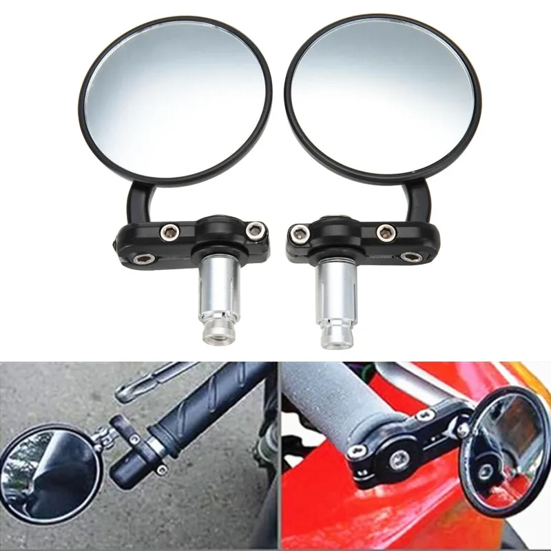

MOTORCYCLE BIKE 3" ROUND 7/8" HANDLE BAR END MIRRORS REARVIEW SIDE MIRROR BLACK