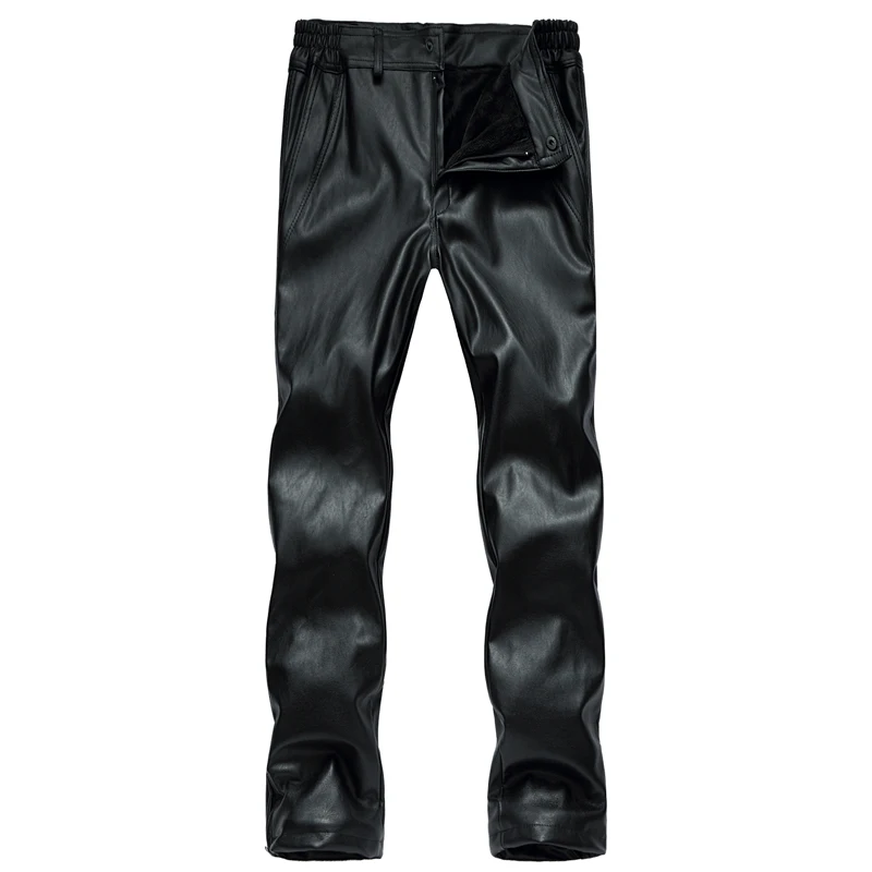 Men plus velvet pants 2016 winter warm trousers Personality stitching black fashion pu leather