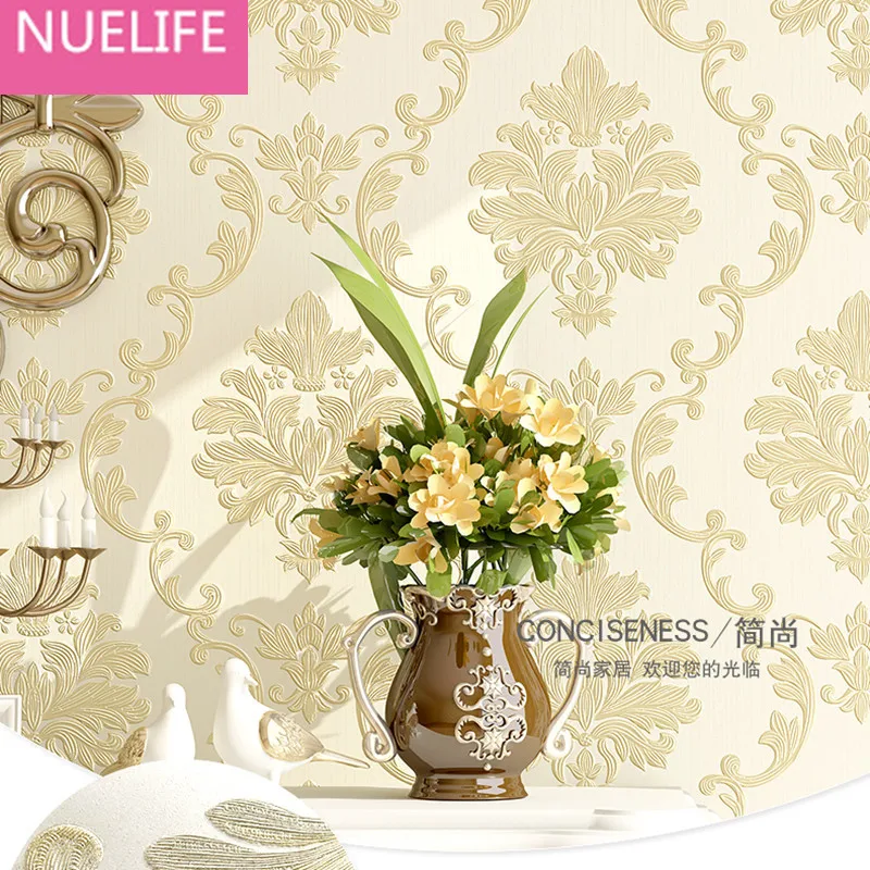 

0.53x10m 3d Damascus flower pattern European non-woven wallpaper bedroom living room children's room decoration wallpaper