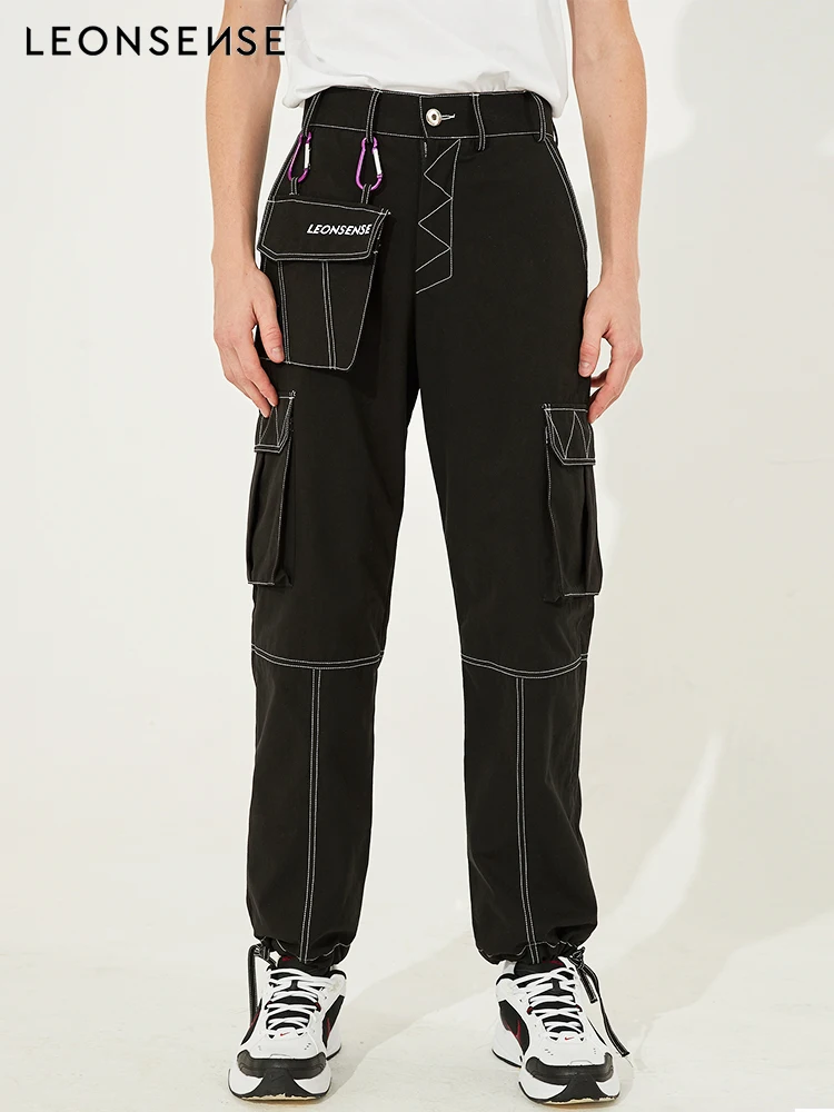 

leonsense 2018 New Brand Mens fashion Embroidery brand LOGO Cargo trousers Multi-pockets Baggy Men Pants Casual Trouser Overalls