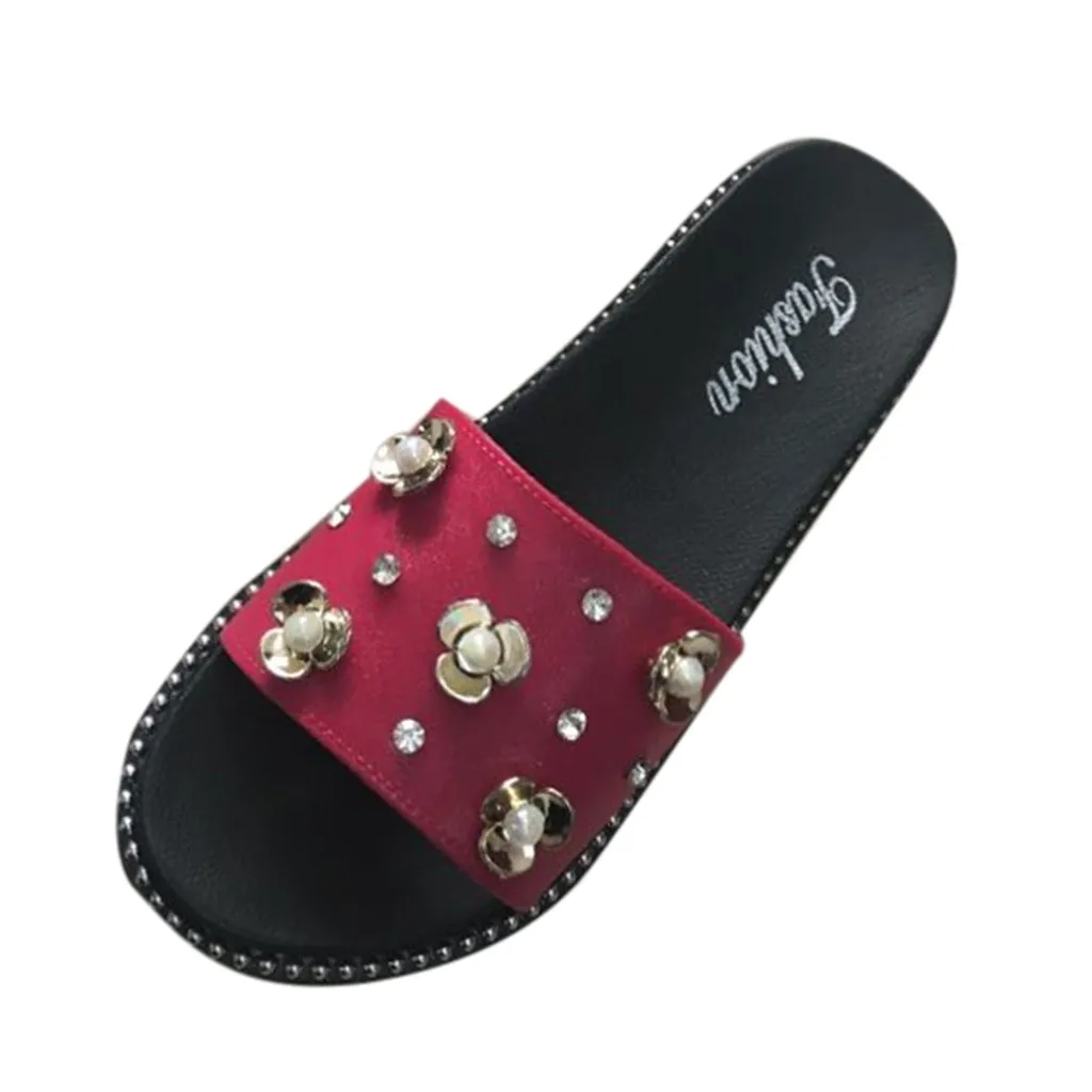 

SAGACE Women's Flat Sandals Sequins Rhinestones Flowers Increased Non-Slip Slippers High Quality Women Slipper Ladies Shoes