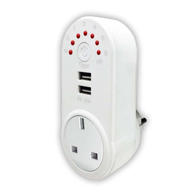 

8-hour USB Countdown Timer Switch Socket Dual USB 5V 2.1A Electronic Time Controller 220V 16A