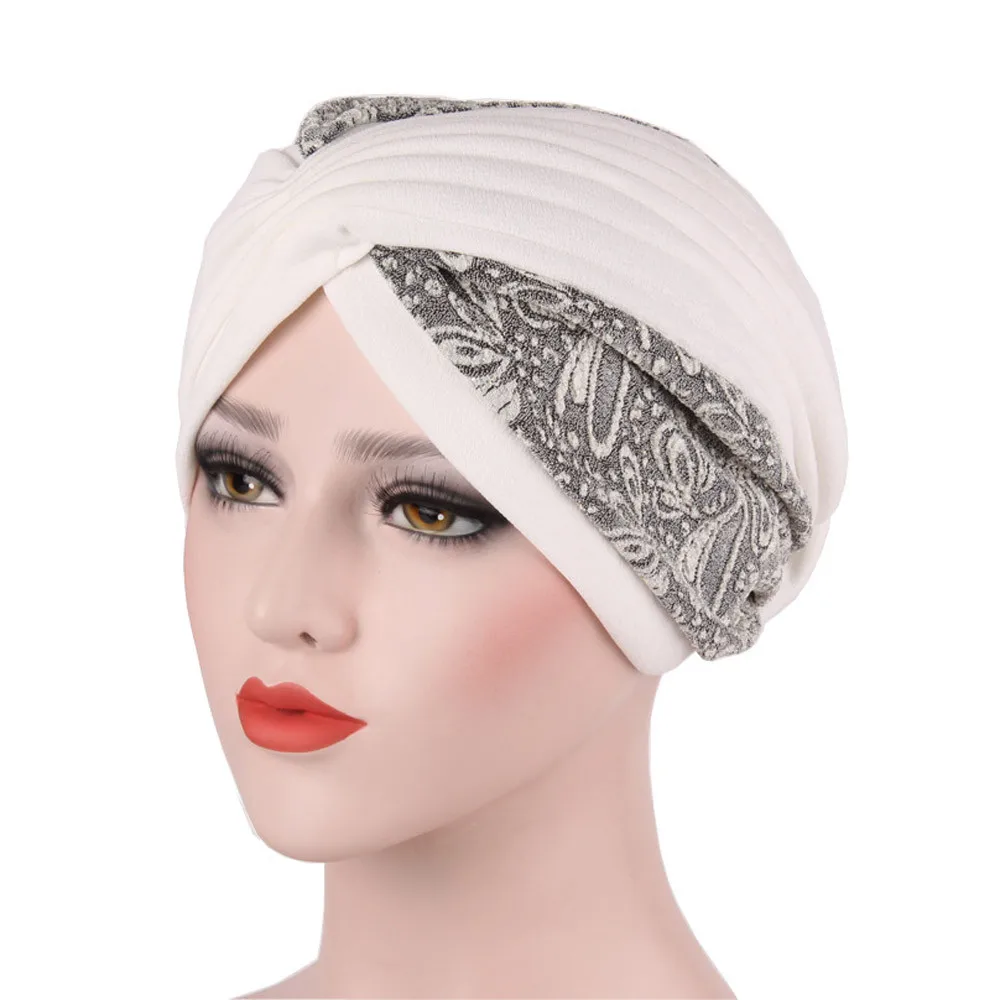 

pleated Solid Fashion Women Cotton Beading India Turban Elastic Muslim Hat Chemo Cap Headwrap Soft Sleep Hat Beanie Hijabs 4.11