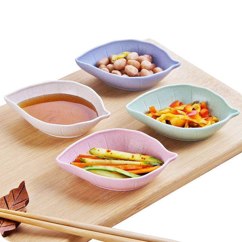 

XUNZHE 4pcs Wheat Straw Leaves Tableware Small Bowls Multi-Purpose Sauce Vinegar Seasoning Dishs Home Kitchen Accessories