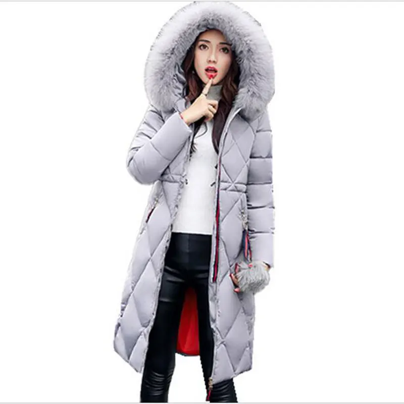 Femmes 2017 Outwear Manteau Plus La Fausse En À Mode Épais noir Manteaux D'hiver Veste gris army Blue Et Beige navy Ac143 Taille Capuchon Green Fourrure Femelle rouge blanc Nouveau Chaud Coton Pink Long light Col EHtrqEw