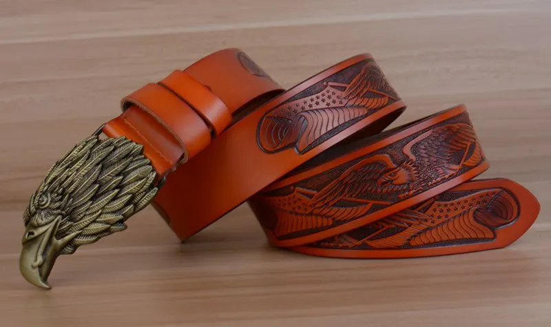 blue leather belt Eagle Designers Luxury Fashion Vintage Male Strap Brand Genuine Leather Belts for Men Punk Cowskin for Jeans Cintos Ceinture brown dress belt