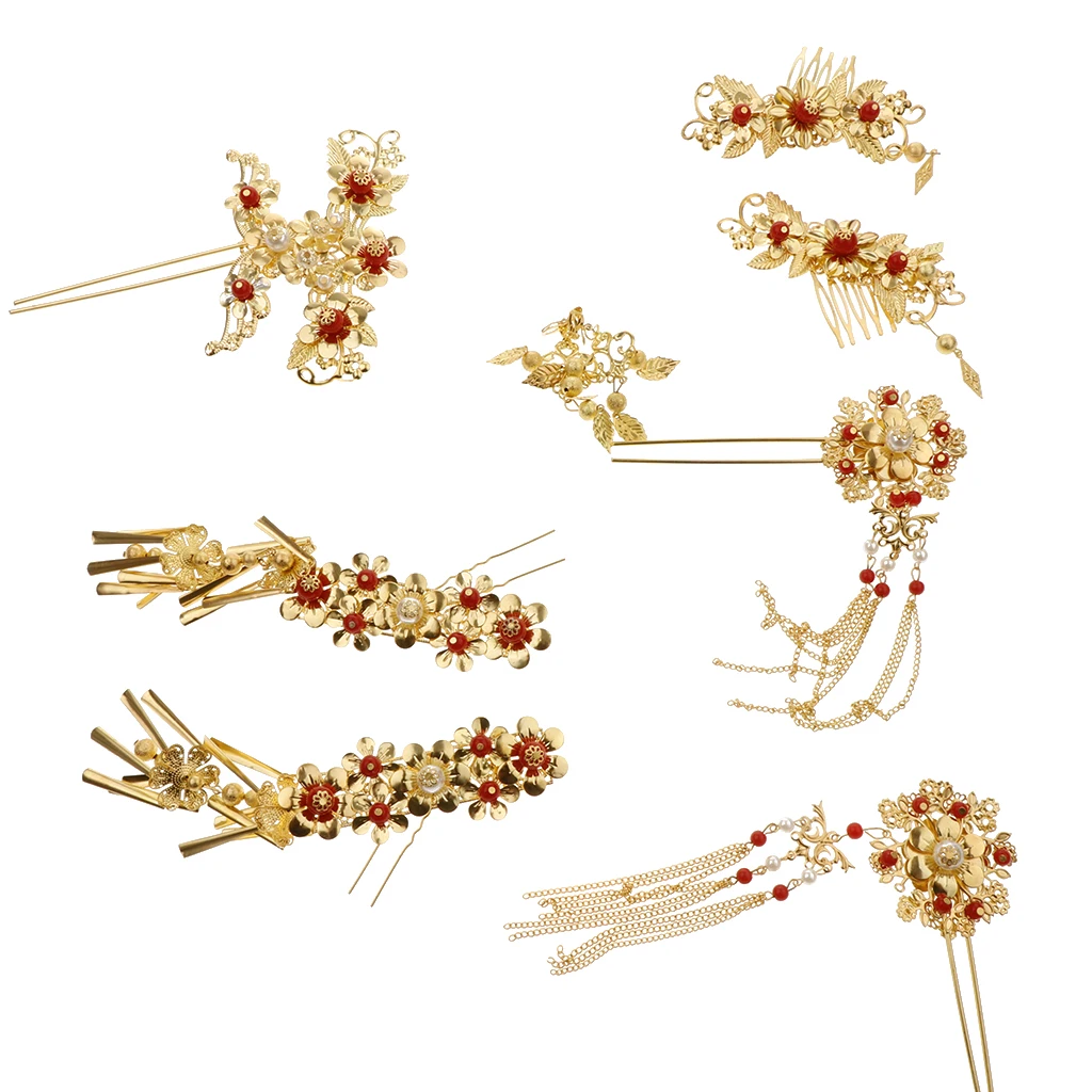9 Pieces Wedding Bridal Hair Comb Floral Gold Tone Metal Women Lady Girls Hair Pin Comb Fashion Jewelry Luxury