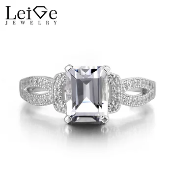 

Leige Jewelry Genuine White Topaz Rings Sterling Silver 925 Fine Jewelry Emerald Cut Wedding Engagement Ring White Gemstone