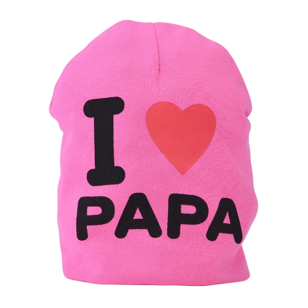 Одежда для малышей весенне-Осенняя детская вязаная теплая хлопковая шапочка для малышей, детские шапки с принтом «I LOVE PAPA MAMA» для маленьких мальчиков и девочек