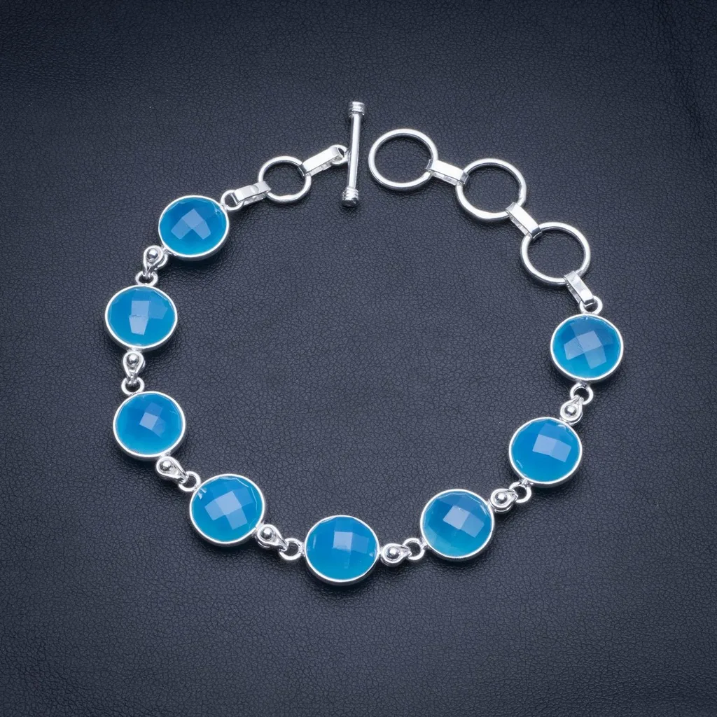 

Natural Chalcedony 925 Sterling Silver Tennis Bracelet 6 3/4-8" R2531