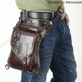 

Genuine Leather Cowhide Men Waist Packs Leather Retro Men Cool Mobile Phone Outdoor Leg Pack Breast Pack Business Men Bag QQ