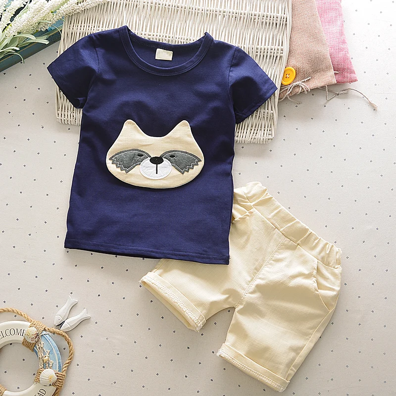 

free shipping 2017 summer children clothing set boy baby cotton casual cartoon animal short-sleeve T-shirt+shorts kids 2 pcs